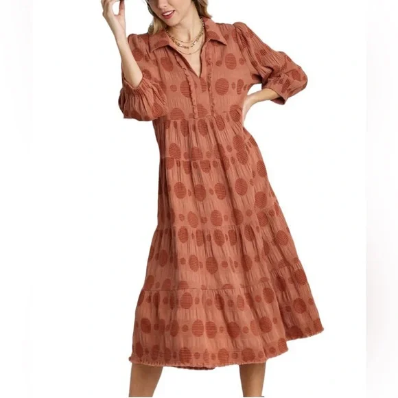 Umgee Frayed Detail Polka Dot Maxi Dress- XL - Picture 1 of 7